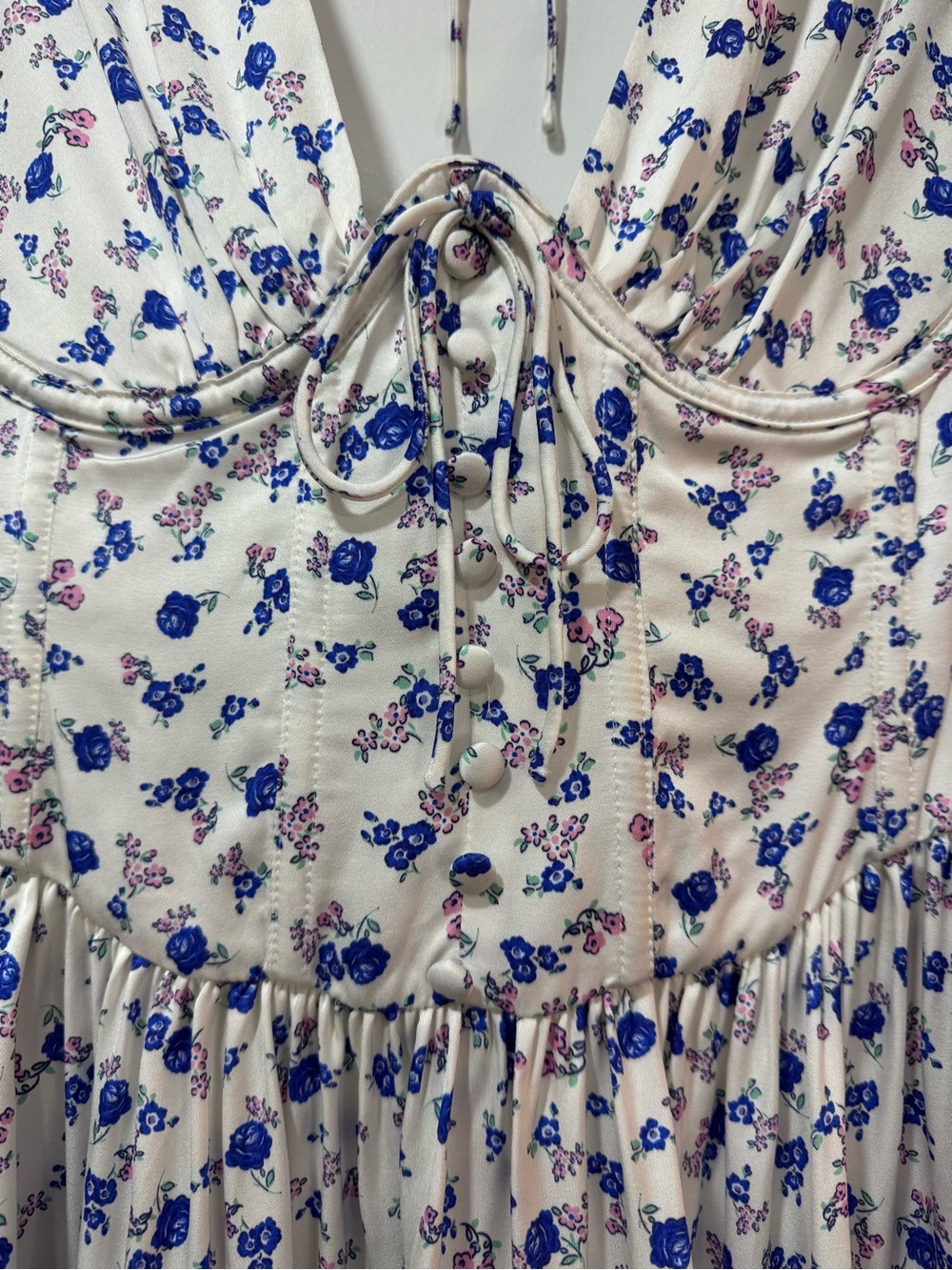 For Love & Lemons Paulina Corset White Mini Dress with Blue Floral Print - M - Picture 8 of 13